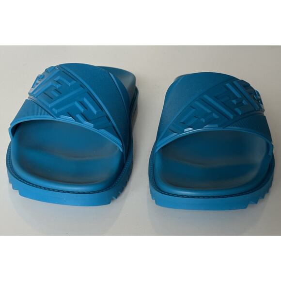 NIB $460 Fendi Men\'s FF Rubber Slide Sandals Cyber Blue 13 US/12 UK Italy 7X1377 main image 8